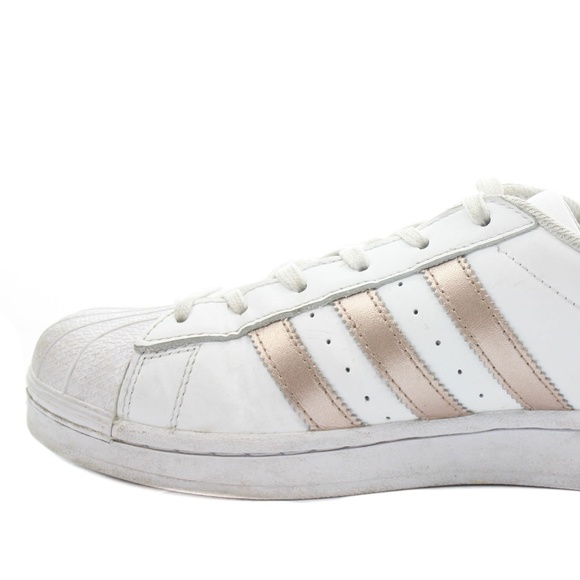 adidas white with rose gold stripes